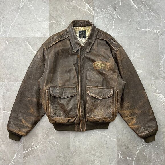 Vintage Avirex Jacket Mens Small Leather Bomber Coat Glenn Miller AAF Band USO - Picture 3 of 16